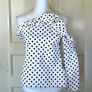 Tyler Boe Women’s One Shoulder Black/White Polka Dot Blouse XS